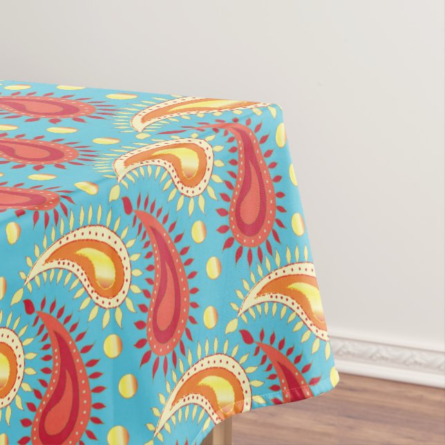 Nappe Oriental Turquoise Orange Perse Motif Paisley (In Situ)