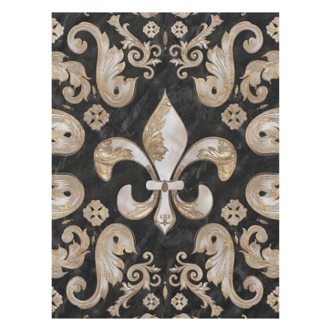 Nappe Ornement de luxe Fleur de lis - Perle et marbre (Devant)