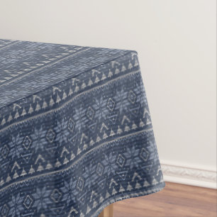 Nappe Ornement scandinave tricoté blanc et bleu