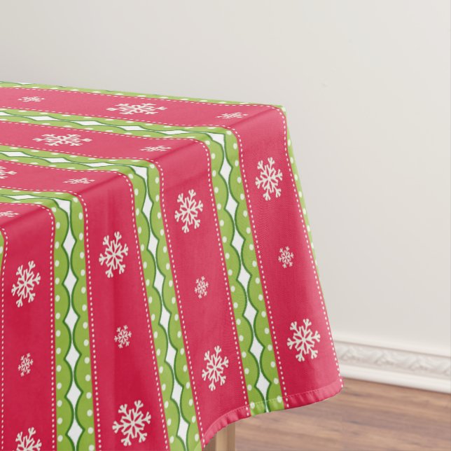 Nappe Ornements rose et vert & Snowflakes Tissu de table (In Situ)