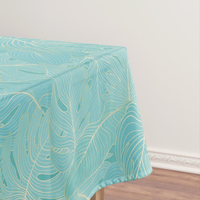 Nappe Palme tropicale bleu clair motif feuille (In Situ)