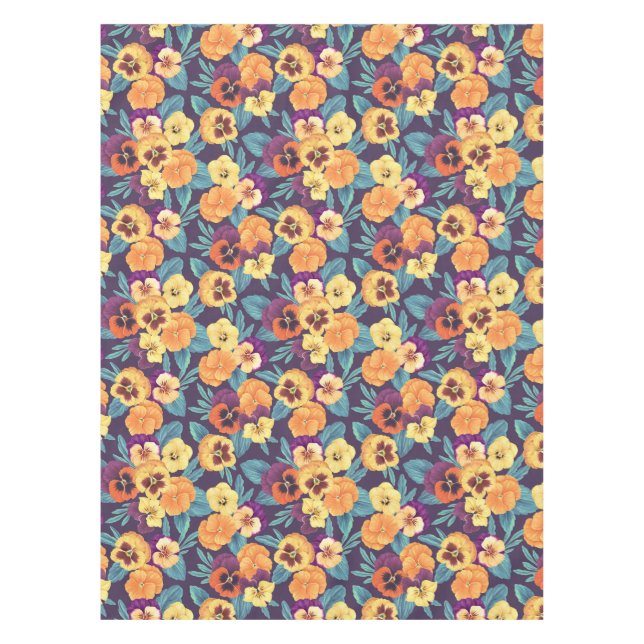 Nappe Pansies sur violet de prune (Devant)