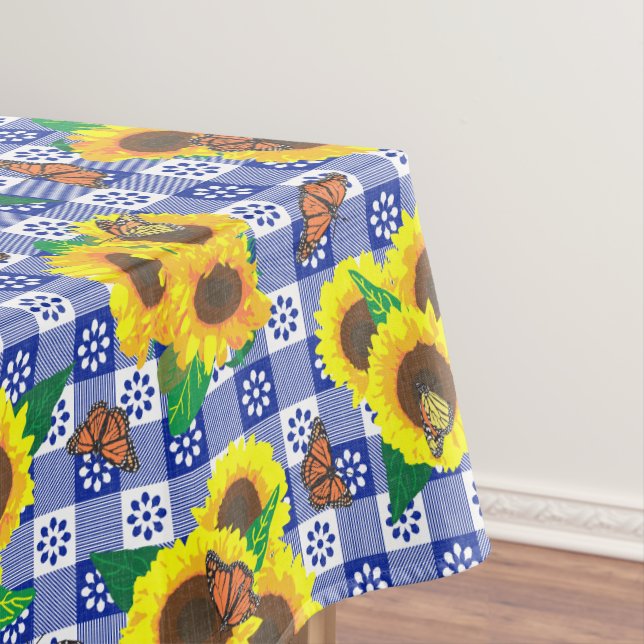 Nappe Papillons tournesols En vichy bleu (In Situ)