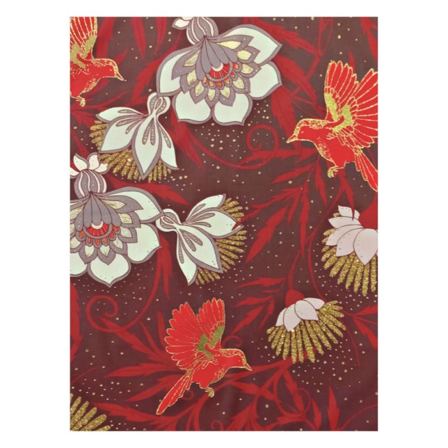 Nappe Parties scintillant Bourgogne rouge or fleurs d'oi (Devant)