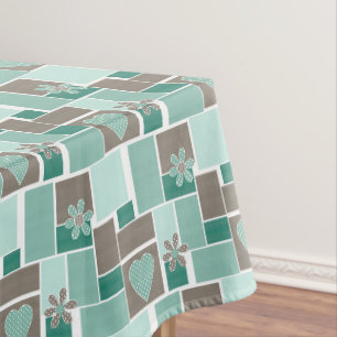 Nappe Patchwork marron turquoise de carrés