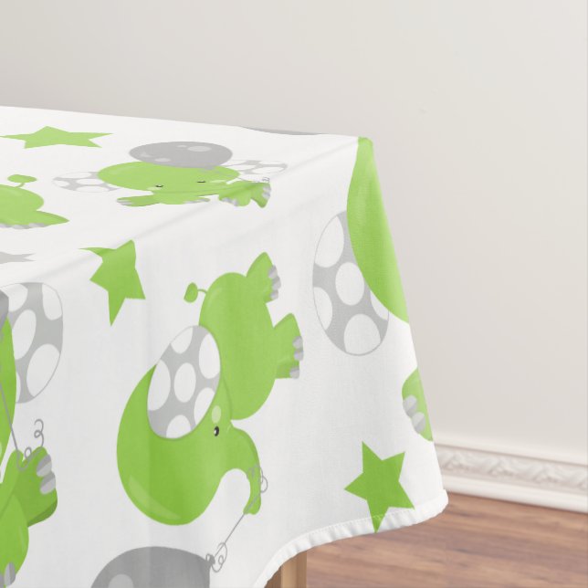 Nappe Pattern of Green Elephants, Cute Elephants, stars (In Situ)
