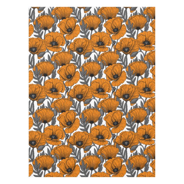 Nappe Pavot orange sur blanc (Devant)