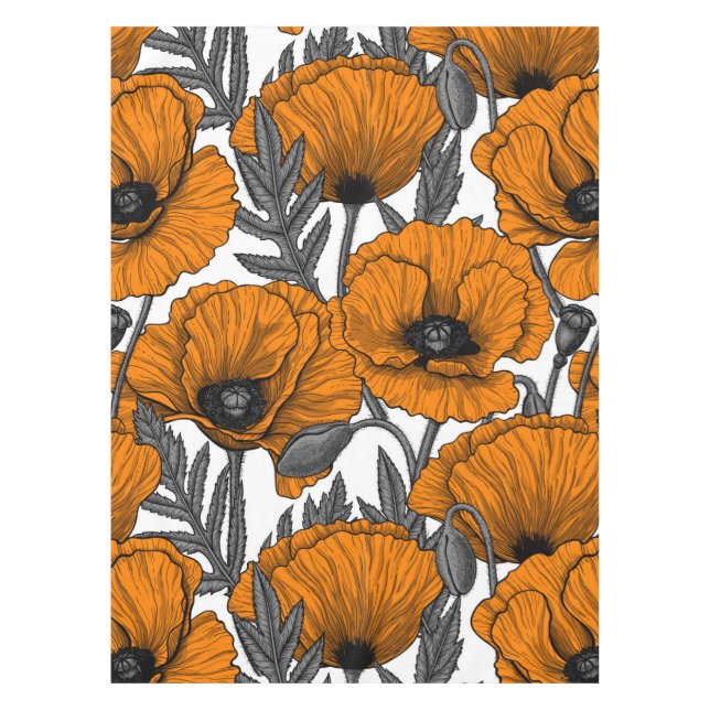 Nappe Pavot orange sur blanc (Devant)