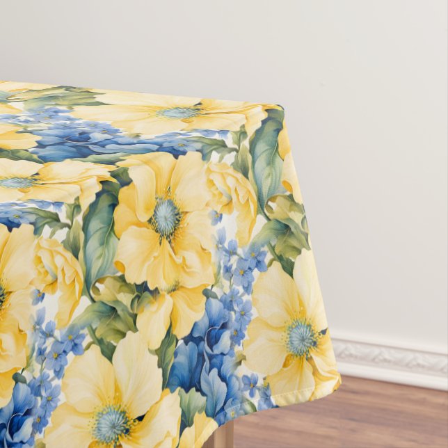 Nappe Pays Français Fleurs jaunes et bleues (In Situ)