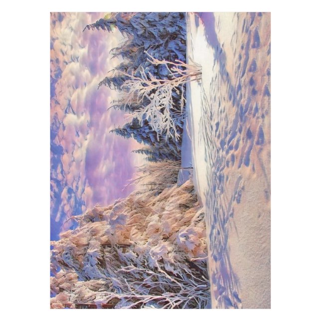 Nappe Paysage hivernal avec l'aquarelle des arbres neigé (Devant)