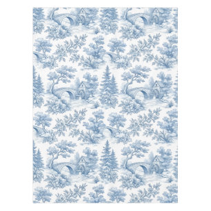 Nappe Paysage Toile Bleu et Blanc Vintage