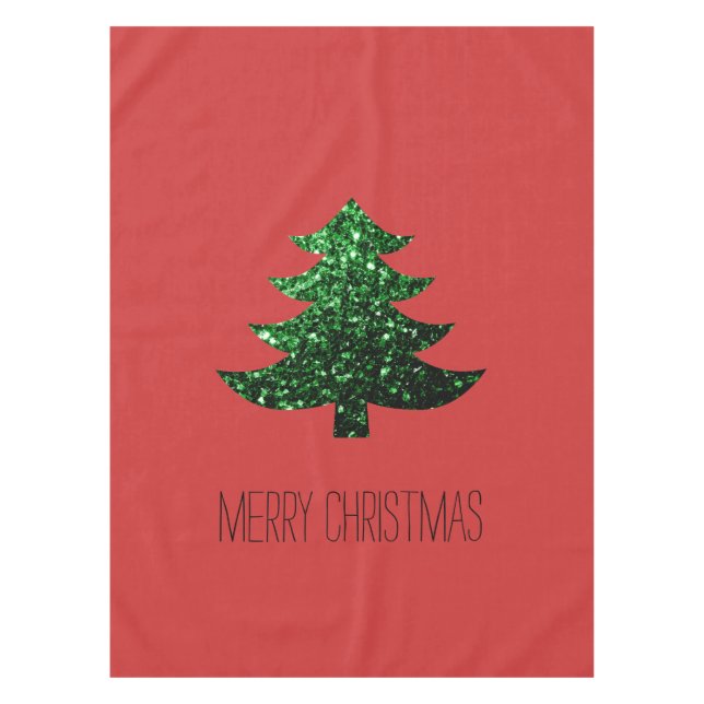 Nappe Personnaliser Sparkly sapin vert étincelant rouge (Devant)