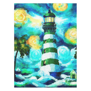 Nappe Phare Tropical & Palm Trees Vert Bleu Turquoise