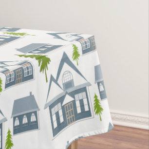 Nappe Photo de Noël hiver gris maisons vertes w