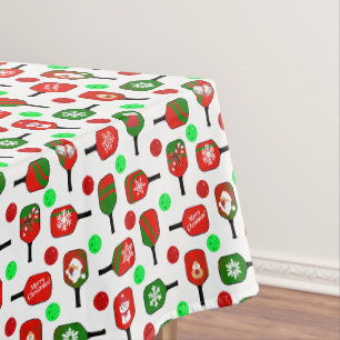 Nappe Pickleball de Noël Rouge Green Paddles Balls X Mas