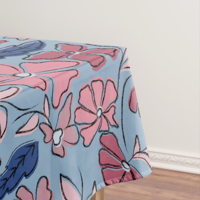 Nappe Pink and Blue Hand Drake Floral Block Print (In Situ)