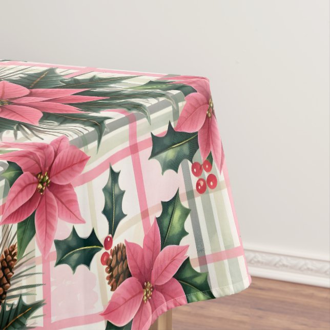 Nappe Pink Retro Noël Floral Plaid Joyeux Noël