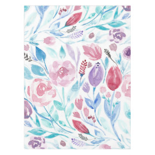 Nappe Pink Turquoise Bleu Ressort Aquarelle Fleurs Motif