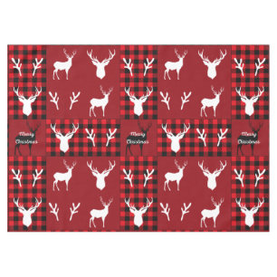 Nappe Plaid rustique tendance et rennes blancs rouge noi