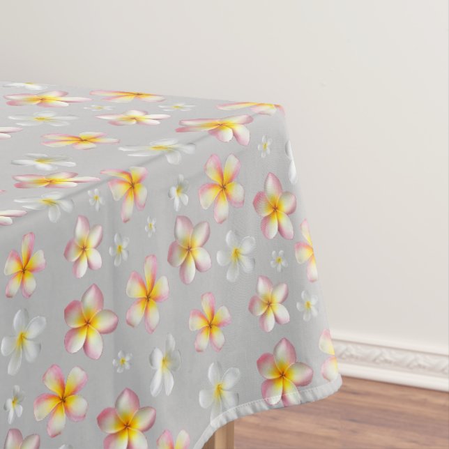 Nappe Plumeria rose et blanc sur gris clair (In Situ)