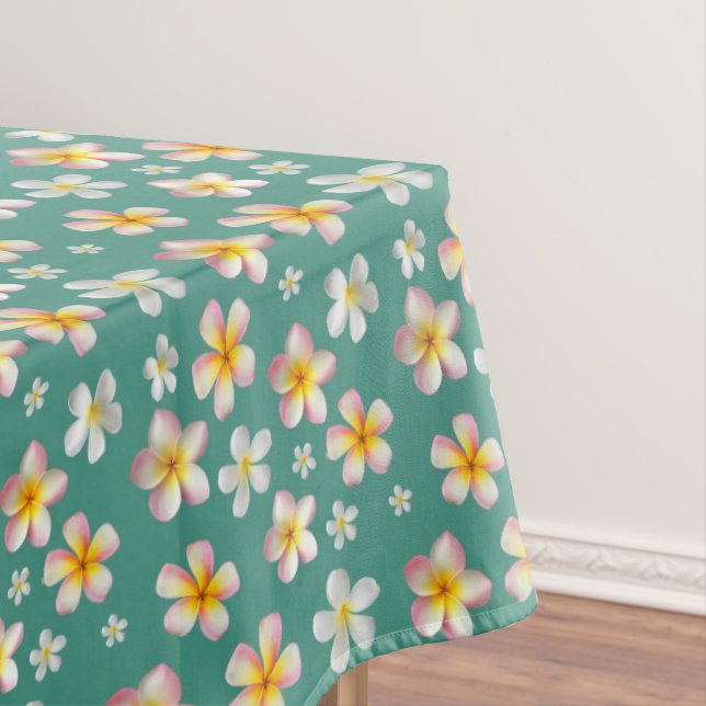 Nappe Plumeria rose et blanc sur Turquoise (In Situ)