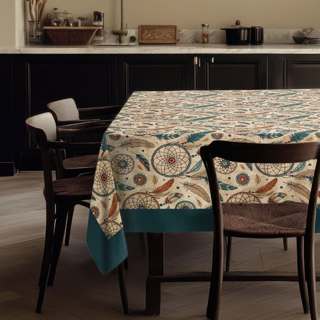 Nappe Plumes de dragueur de pastel autochtone tribal eth (Ethnic Tribal Native pastel dreamcatcher feathers Tablecloth)