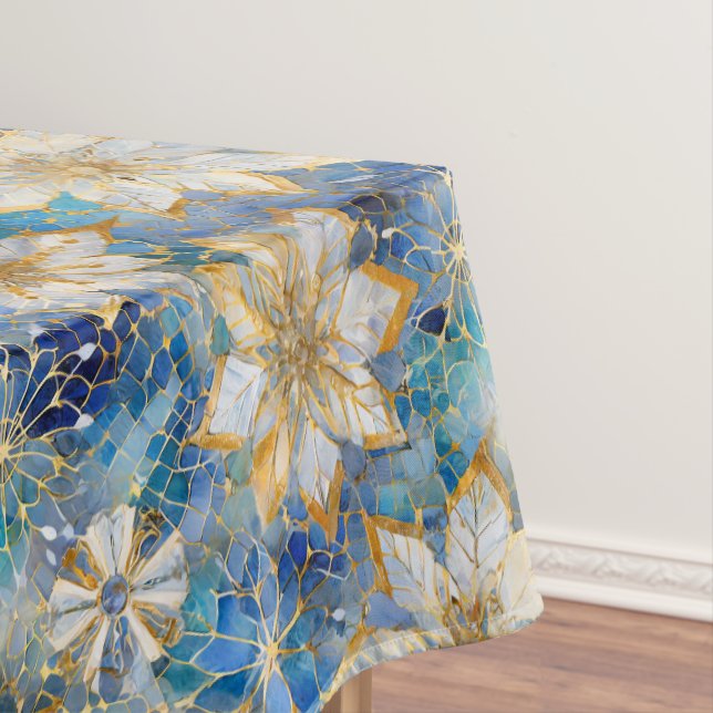 Nappe Poinsettias de Noël Blanc Bleu (In Situ)