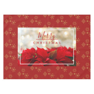Nappe Poinsettias rouges avec Golden Bokeh Joyeux Noël