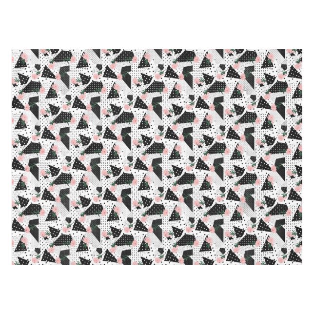 Nappe Points Abstraits modernes et fleurs roses (Devant (Horizontal))