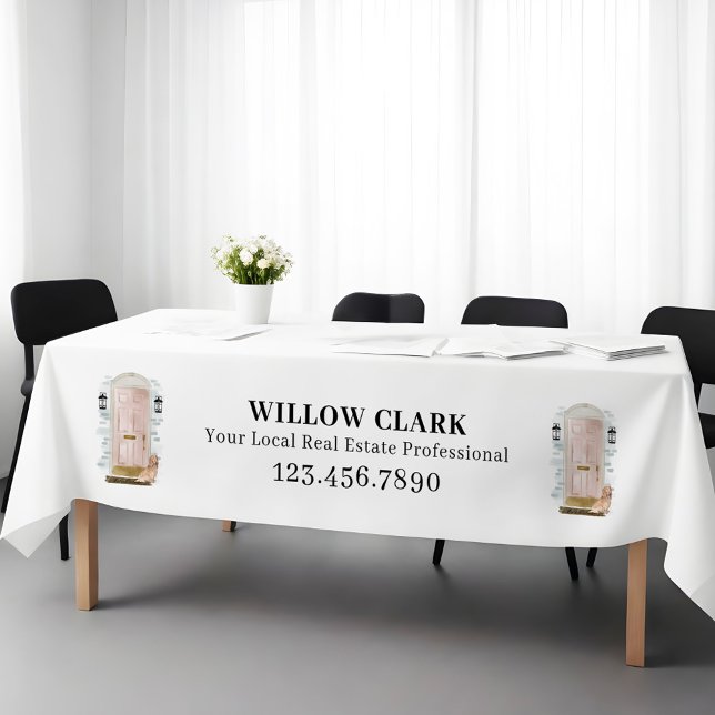 Nappe Porte en Aquarelle rose Spaniel Immobilier Affaire (Pink Watercolor Door Spaniel Real Estate Business Tablecloth)