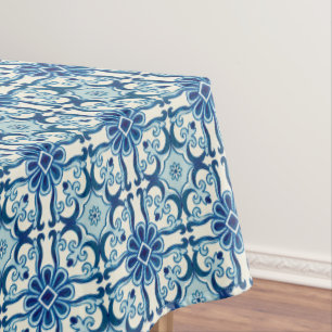 Nappe Portugais Azulejos Blue Floral Motif