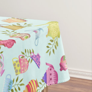 Nappe Pots de thé et tasses bleu