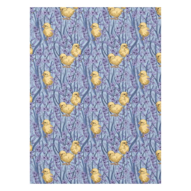 Nappe Poulets et hyacinthes bleu ciel (Devant)