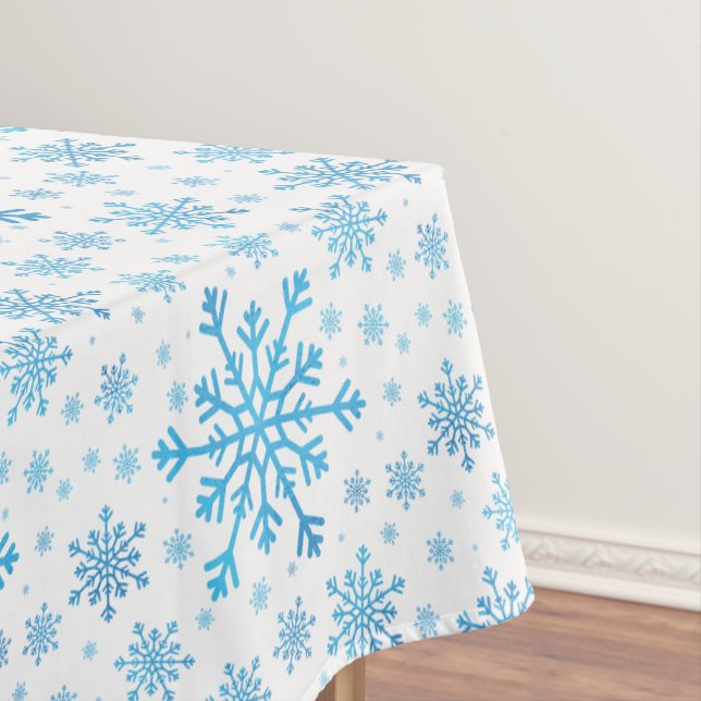 Nappe Pretty Blue Christmas Snowflakes sur Winter White (In Situ)