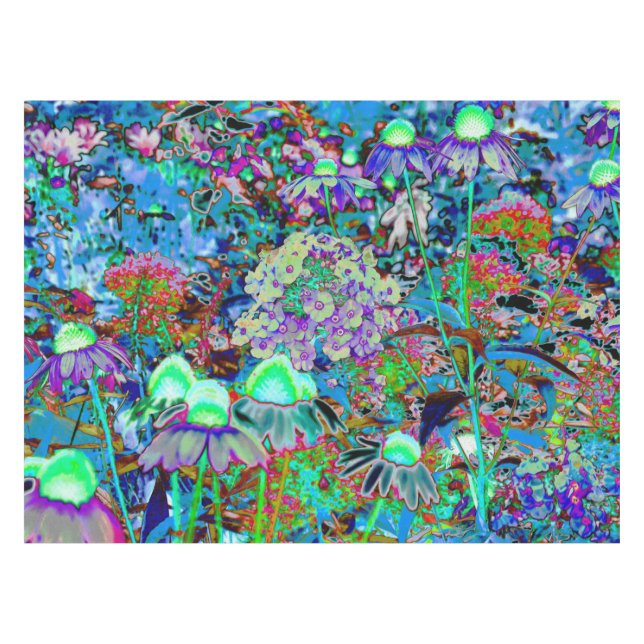 Nappe Purple psychédélique et fleurs de jardin vert citr (Devant (Horizontal))