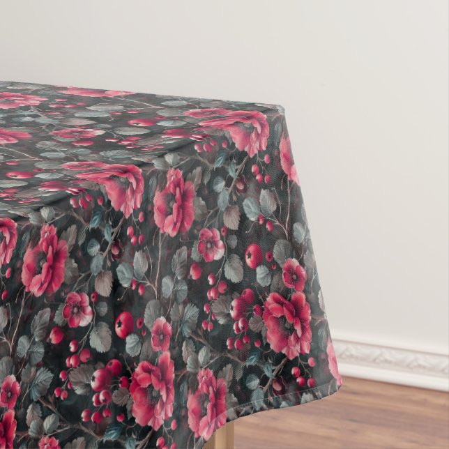 Nappe Raspberry, burgundy flowers on dark gray (In Situ)