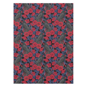 Nappe Ravages et roses avec des feuilles bleu foncé