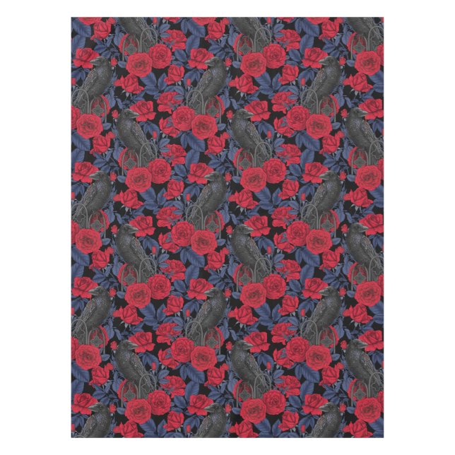 Nappe Ravages et roses avec des feuilles bleu foncé (Devant)