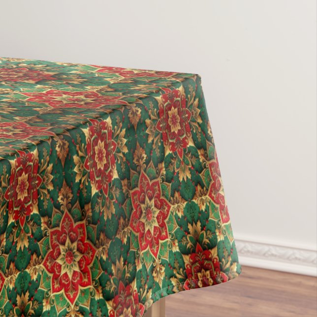 Nappe Red Green Decorative Holiday Tablecloth (In Situ)
