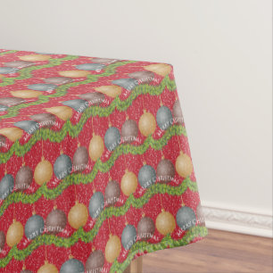 Nappe RED Joyeux motif de boules de Noël