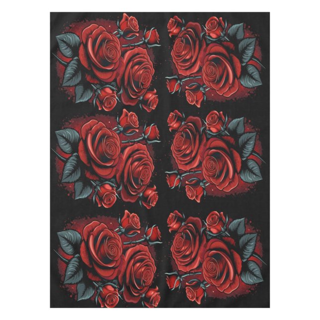 Nappe Red Roses sur Black Stunning Art Party (Devant)