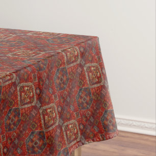Nappe Regard de tapis Oriental en rouge foncé et bleu