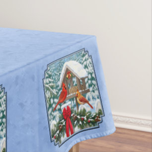 Nappe Repas de Noël des cardinaux bleu