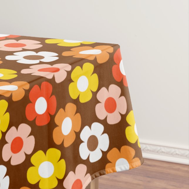 Nappe Retro Automne Fleurs Motif Brown (In Situ)