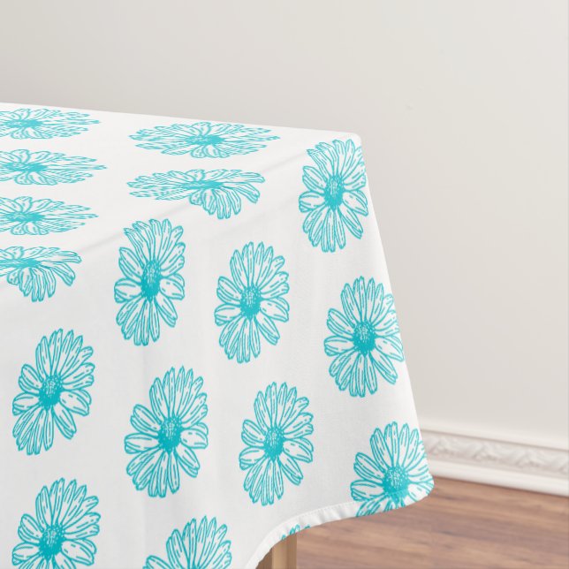 Nappe Robin Egg Blue Daisy Print, Hippie Flowers Motif (In Situ)