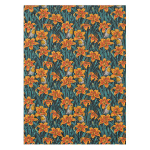 Nappe Robins et fleurs de lys, orange et bleu