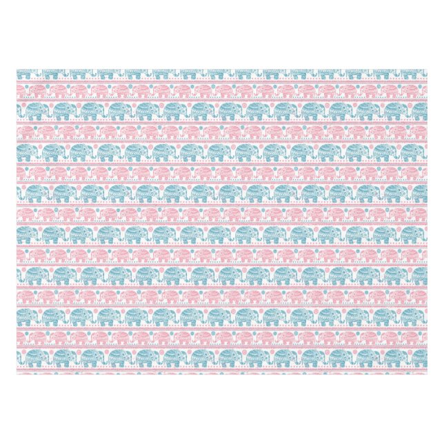 Nappe Rose et motif ethnique turquoise d'éléphant (Devant (Horizontal))