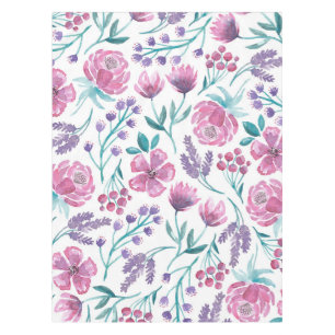 Nappe Rose violet Turquoise Aquarelle Fleurs Motif