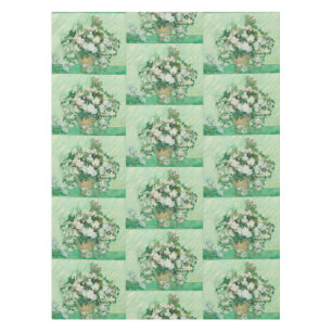 Nappe Roses blanches de Van Gogh - Art floral menthe vin