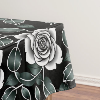 Nappe Roses en argent métallisé avec feuilles vert foncé